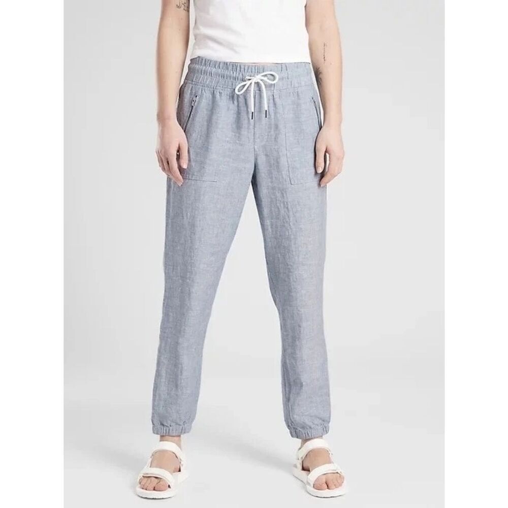 Athleta Cabo Linen Jogger in the Chambray Blue colorway